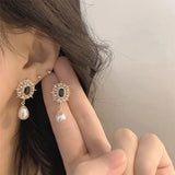 French Retro Style Vintage Water Drop Pearl Zircon Earrings