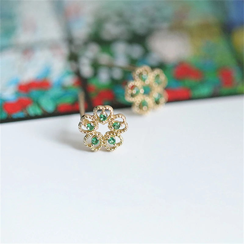French Retro 14K Flower Earrings S925 Sterling Silver Wild Earrings