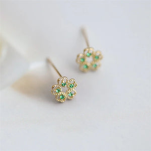 French Retro 14K Flower Earrings S925 Sterling Silver Wild Earrings