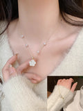 French Romantic Camellia Flower Pendant Necklace for Women