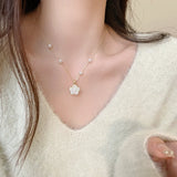 French Romantic Camellia Flower Pendant Necklace for Women