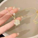 French Romantic Camellia Flower Pendant Necklace for Women