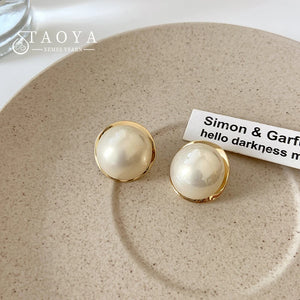 French Romantic Pearl Round Stud Earrings Jewelry
