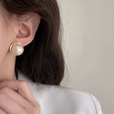 French Romantic Pearl Round Stud Earrings Jewelry