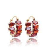 French Romantic Red Oval Zircon Small Hoop Earrings