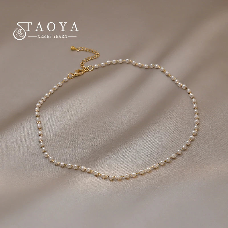 French Romantic Small Pearl String Chokers Necklace