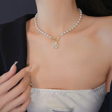 French Romantic Style Flowers Necklaces for Women Vintage Pearl Bohemian