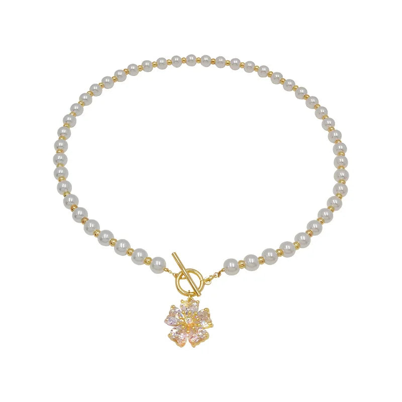 French Romantic Style Flowers Necklaces for Women Vintage Pearl Bohemian