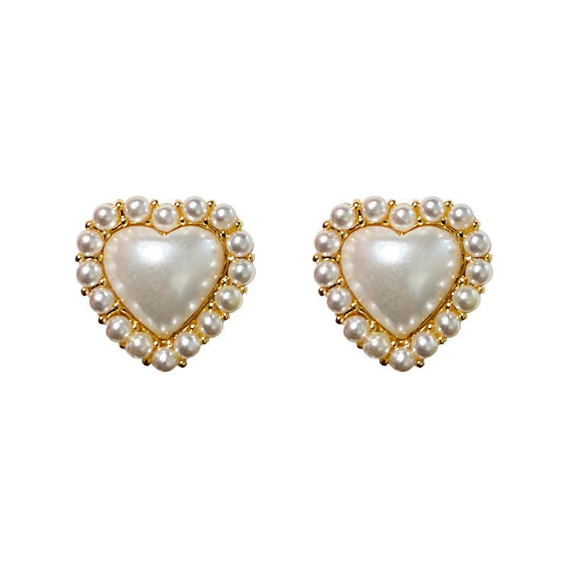 French Romantic Heart Earrings Sweet Pearl, Korea Accessories