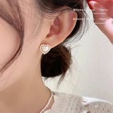 French Romantic Heart Earrings Sweet Pearl, Korea Accessories