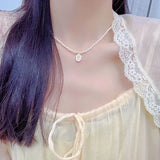 French Romantic Tulip Pearl Necklace 14K Real Clavicle Chain Jewelry