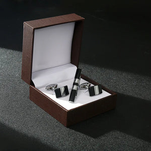 French Shirts Sleeve Buttons Square Tie Clip Cufflinks Suit Jewelry Box Display