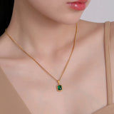 High Retro Green Titanium Steel Zircon Necklace