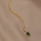 High Retro Green Titanium Steel Zircon Necklace