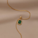 High Retro Green Titanium Steel Zircon Necklace