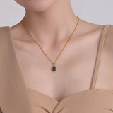 High Retro Green Titanium Steel Zircon Necklace