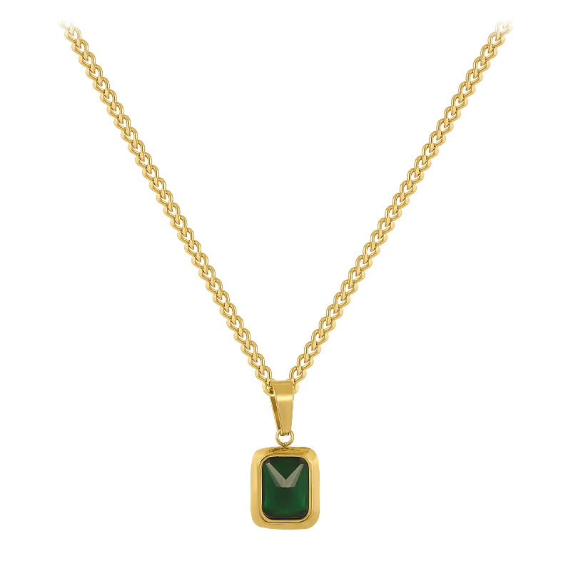 High Retro Green Titanium Steel Zircon Necklace