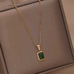 High Retro Green Titanium Steel Zircon Necklace