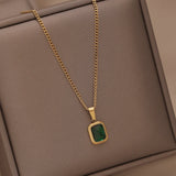 High Retro Green Titanium Steel Zircon Necklace