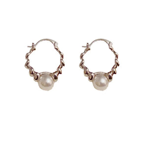 French Temperament Wave Pearl Ear Buckle Earrings