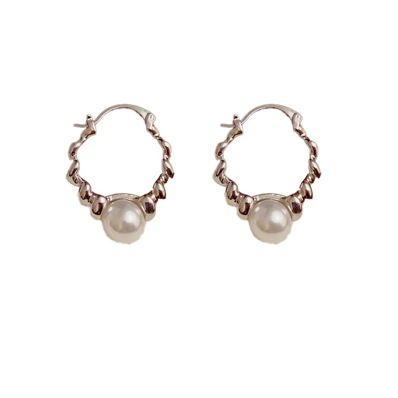 French Temperament Wave Pearl Ear Buckle Earrings