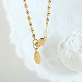 French Stainless Steel 18K Beaded Chain Pearl Charm Necklace