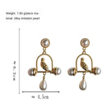 French Statement Palace Bird In Cage Clip on Earrings Vintage Baroque Pearl