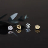 French Rose Flower Stud Earrings Sweet Romantic Piercing Jewelry