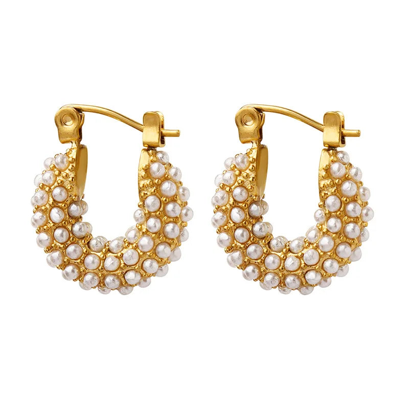French Style Baroque Pearl U-Shape Hoop Earring