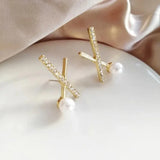French Style Geometry Pearl Earrings Letter X Sweet Pearl Earrings