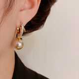 French Style Zircon Pearl Pendant Earrings Retro Fashionable Jewelry
