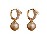 French Style Zircon Pearl Pendant Earrings Retro Fashionable Jewelry