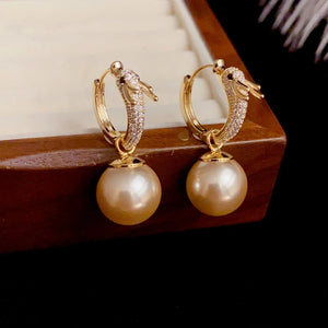 French Style Zircon Pearl Pendant Earrings Retro Fashionable Jewelry