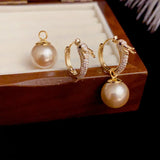 French Style Zircon Pearl Pendant Earrings Retro Fashionable Jewelry