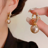 French Style Zircon Pearl Pendant Earrings Retro Fashionable Jewelry