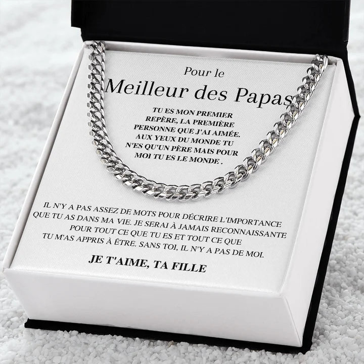 French To My Dad Gift Father Daughter Stainless Steel Cuban Chain
