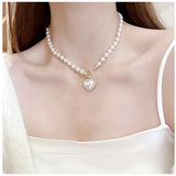 French Pearl Neckchain Women Choker Pendant Necklace Heart Jewelry Collar