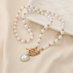 French Pearl Neckchain Women Choker Pendant Necklace Heart Jewelry Collar
