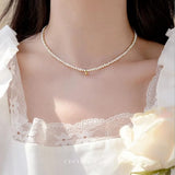 French Pearl Neckchain Women Choker Pendant Necklace Heart Jewelry Collar