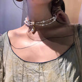 French Vintage Pearl Necklace Water Drop Pendant Choker