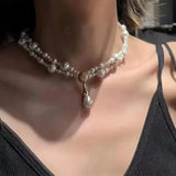 French Vintage Pearl Necklace Water Drop Pendant Choker