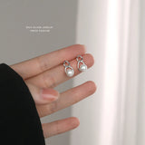 French Vintage Chain Shell Pearl 925 Sterling Silver Earrings