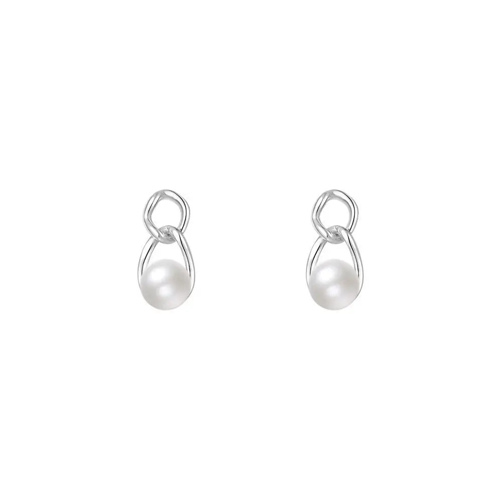 French Vintage Chain Shell Pearl 925 Sterling Silver Earrings