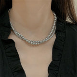 French Vintage Grey Pearls Necklace Women Choker Party Jewelry
