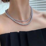 French Vintage Grey Pearls Necklace Women Choker Party Jewelry