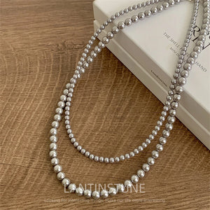 French Vintage Grey Pearls Necklace Women Choker Party Jewelry
