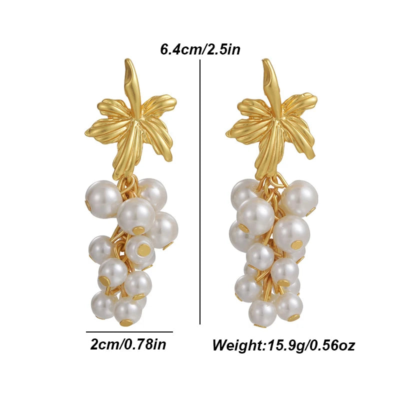 French Vintage Pearl Grape Earrings Studs Women Wedding Party Jewelry Gift