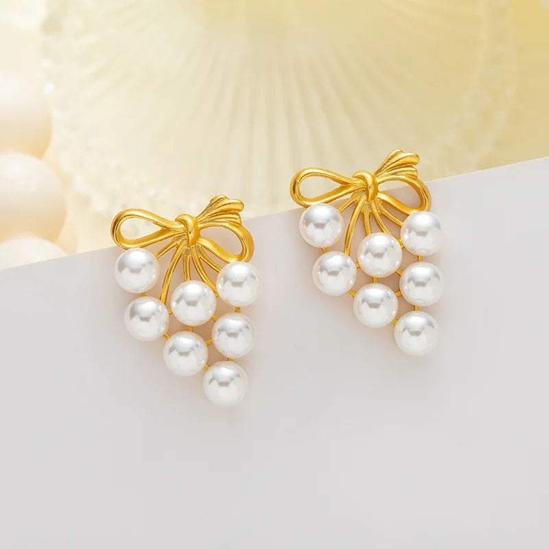 French Vintage Pearl Grape Earrings Studs Women Wedding Party Jewelry Gift