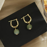 French Vintage Lace Flower Green Hetian Jade Earrings