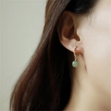 French Vintage Lace Flower Green Hetian Jade Earrings